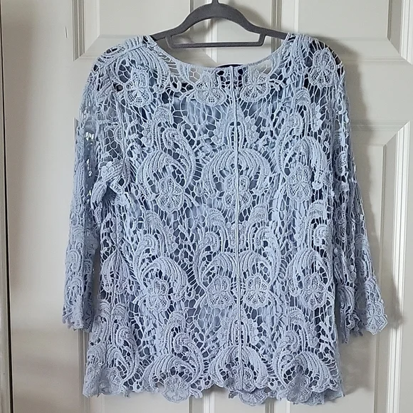 BFA Classics Light Blue Lace Long Sleeve Blouse Women's Small - Picture 3 of 11